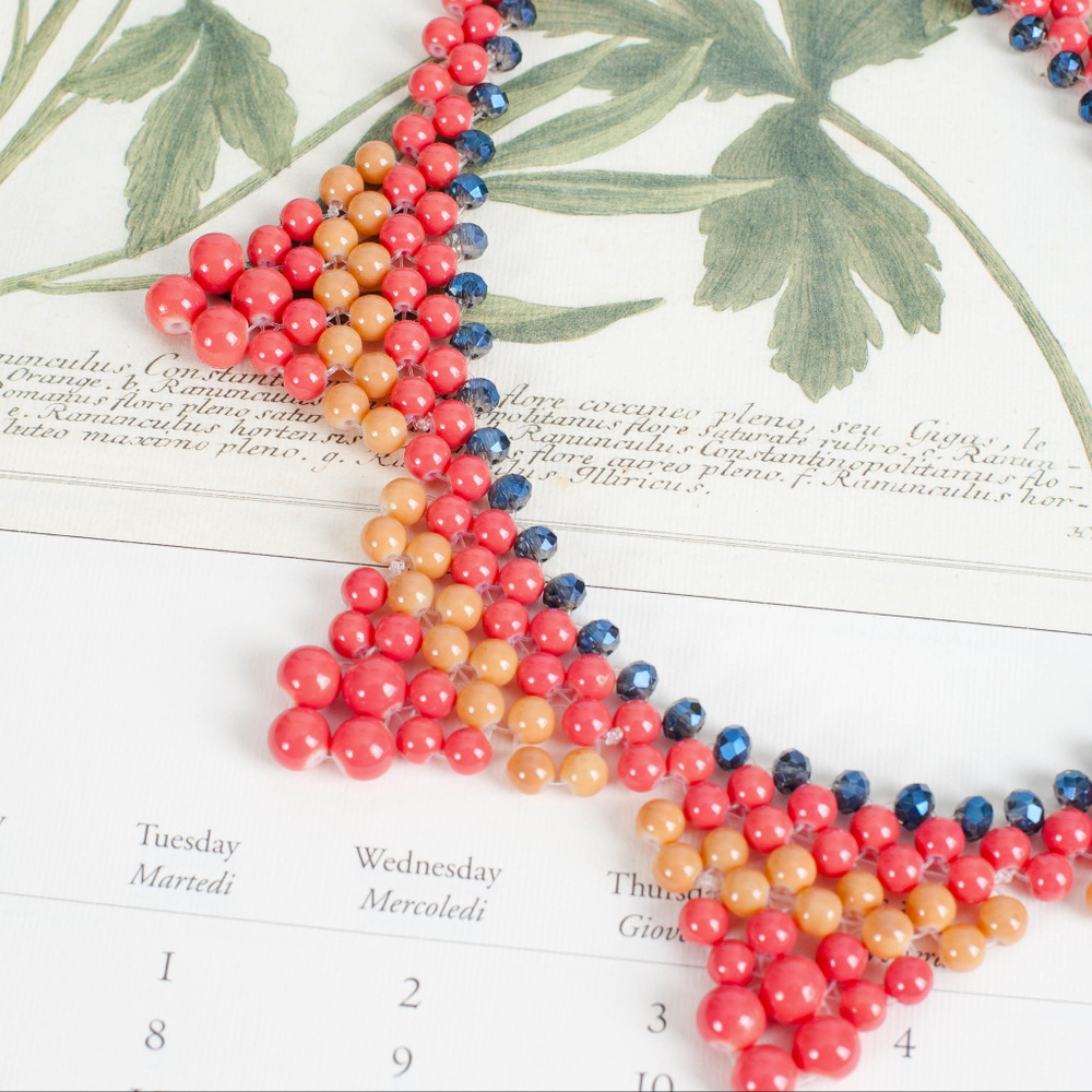 Antique Orange, Blue, Yellow Statement Necklace